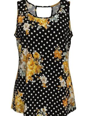 Wilde Black Women's Floral Polka Dot Sleeveless Blouse L